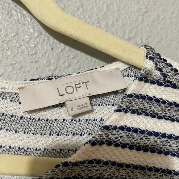 Loft Blue & Grey Striped Knit Ruffled Hem Mini Sheath Dress 4 - Picture 8 of 9